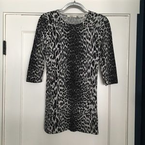 Gray and Black Leopard Print 100% Cashmere Dress
